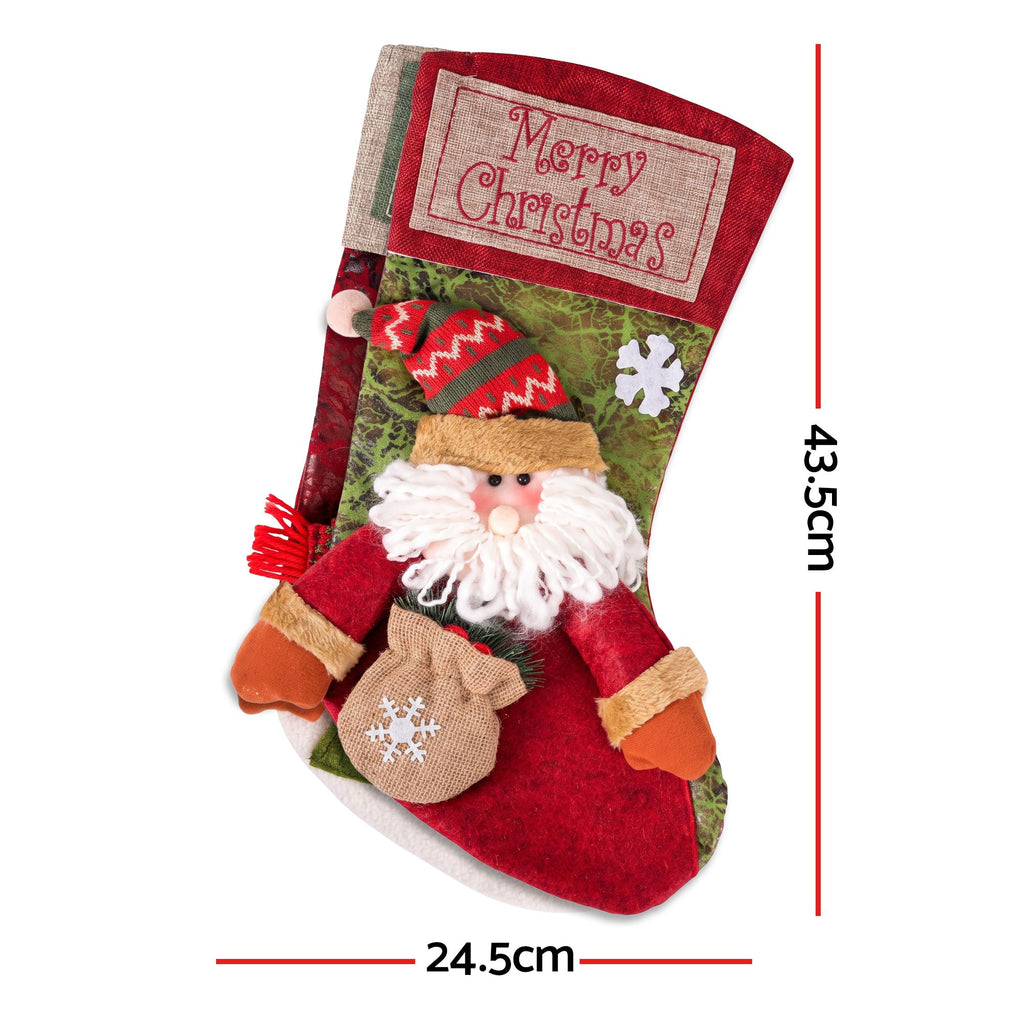 Jingle Jollys 4pc 3D Plush Santa & Snowman Christmas Stockings 43.5cm