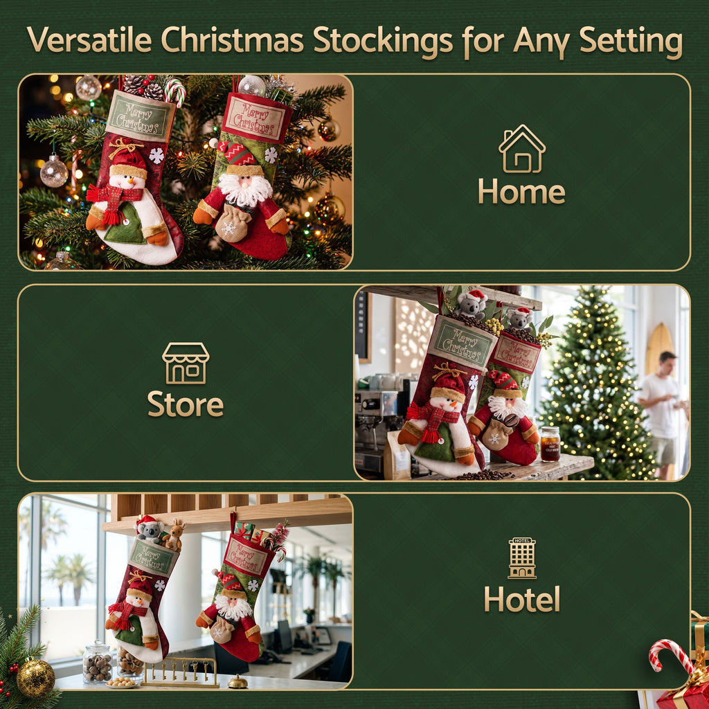 Jingle Jollys 4pc 3D Plush Santa & Snowman Christmas Stockings 43.5cm