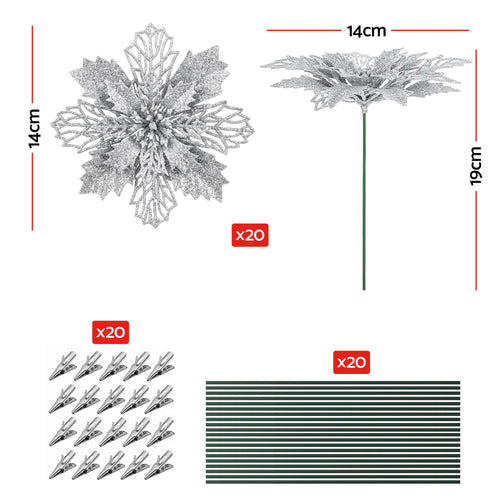 Jingle Jollys 20Pcs Christmas Tree Flower Set Garland Wreath Poinsettia Decorations