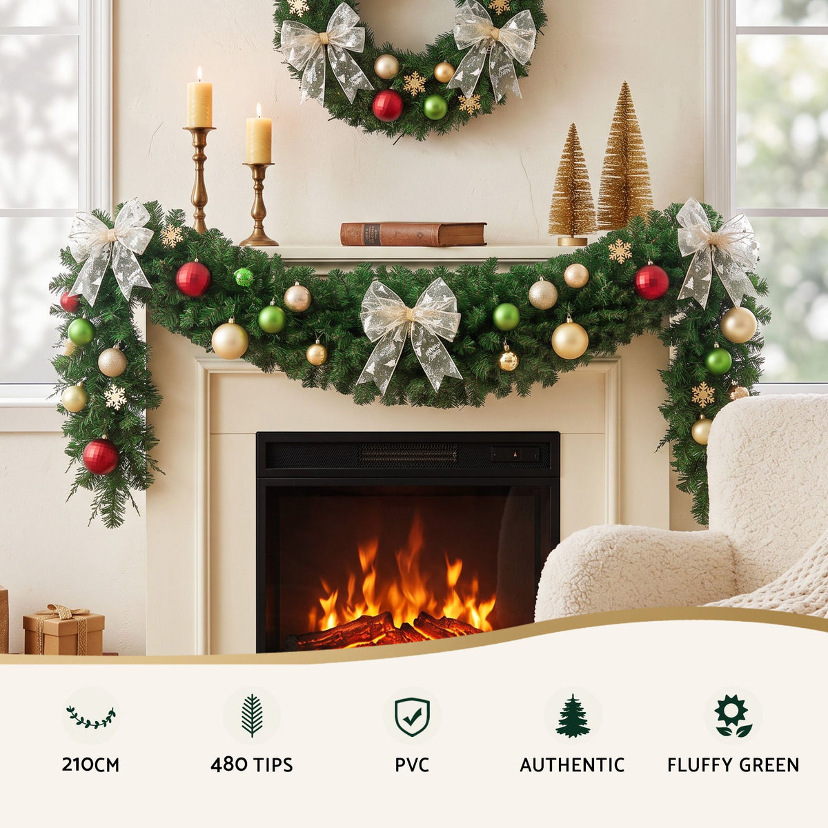 Jingle Jollys 2.1m Christmas Garland Xmas Decorations Green Wedding Party
