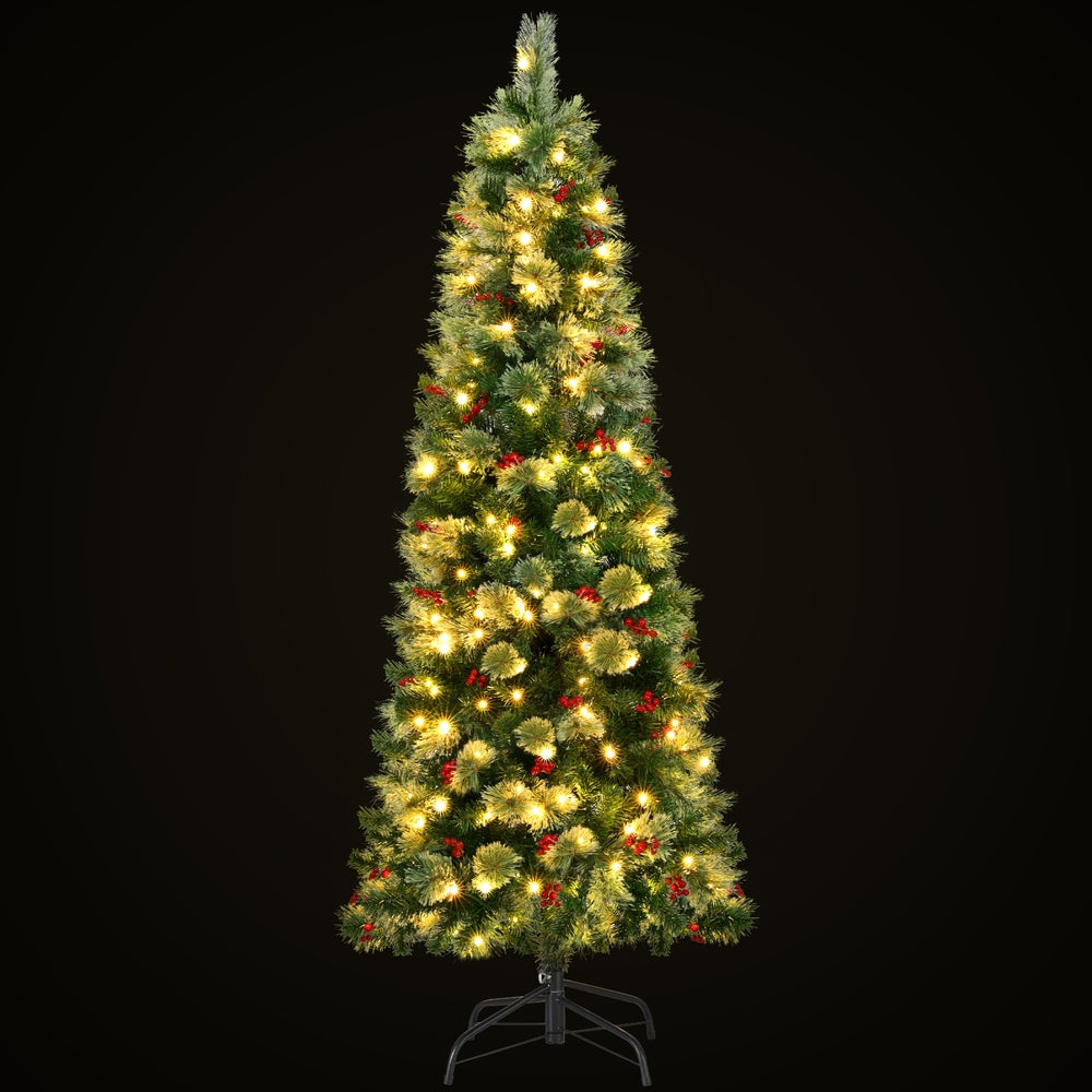 Jingle Jollys 1.8m Pre-Lit LED Christmas Tree with Red Berries