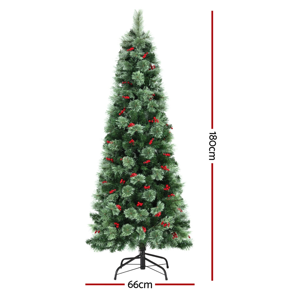 Jingle Jollys 1.8m Pre-Lit LED Christmas Tree with Red Berries