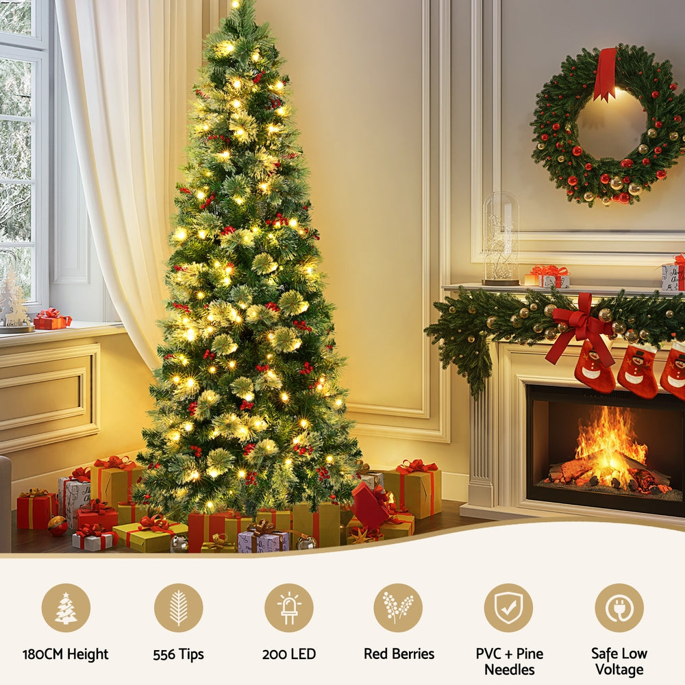 Jingle Jollys 1.8m Pre-Lit LED Christmas Tree with Red Berries