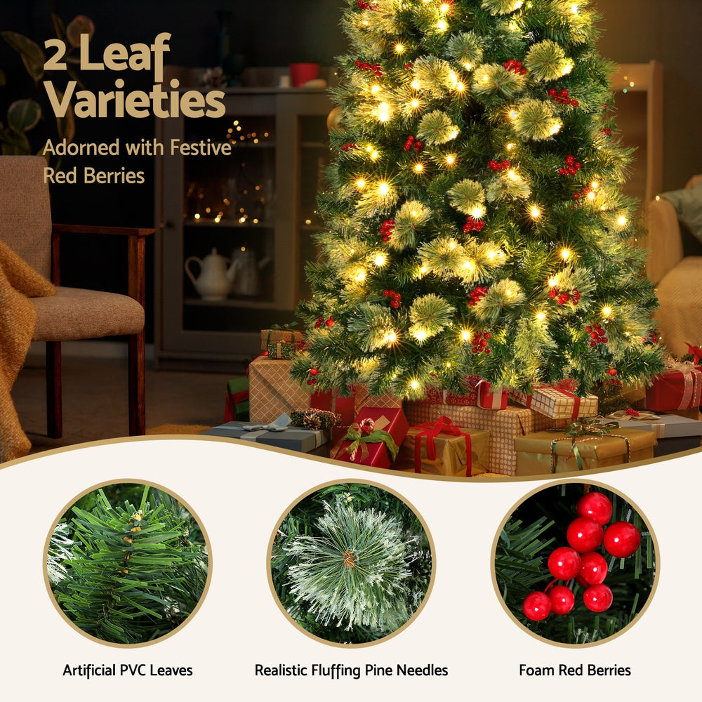 Jingle Jollys 1.8m Pre-Lit LED Christmas Tree with Red Berries