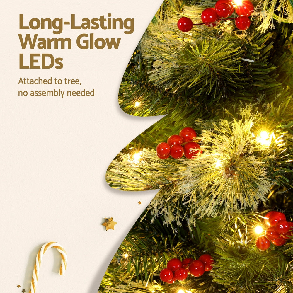 Jingle Jollys 1.8m Pre-Lit LED Christmas Tree with Red Berries