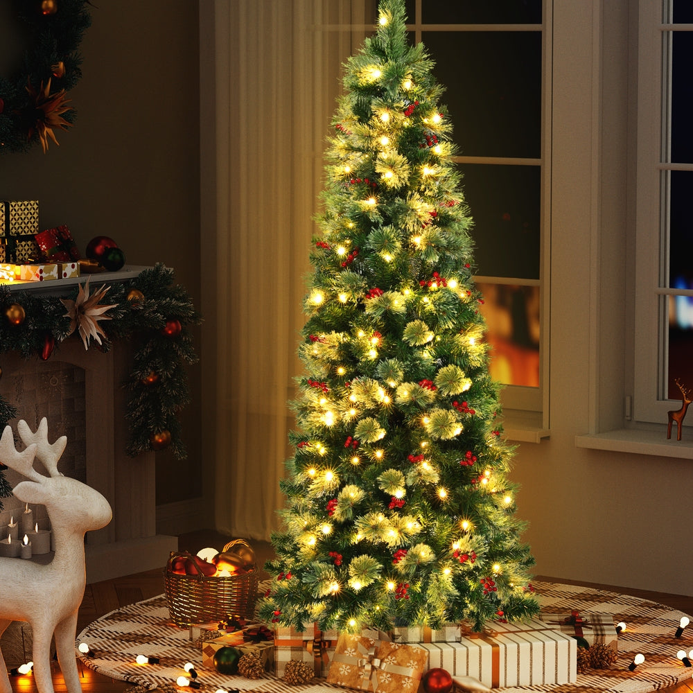 Jingle Jollys 1.8m Pre-Lit LED Christmas Tree with Red Berries