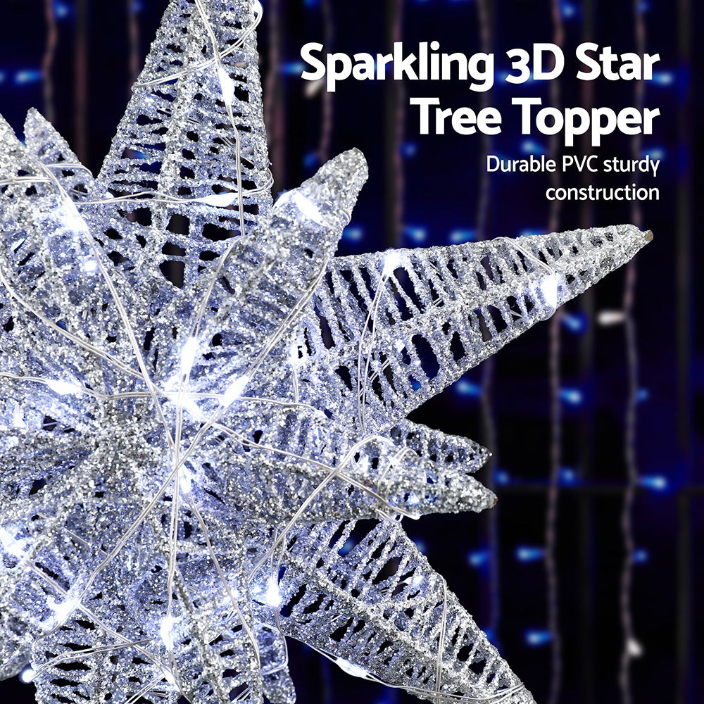 Jingle Jollys 3D Christmas Tree Topper Star LED Decorations Xmas Party Timer