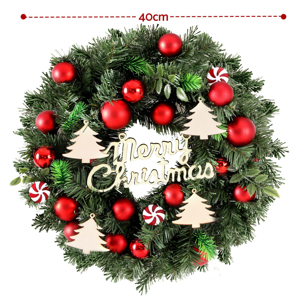Jingle Jollys Christmas Wreath 40CM Xmas Garland Baubles Ornaments Party Decor