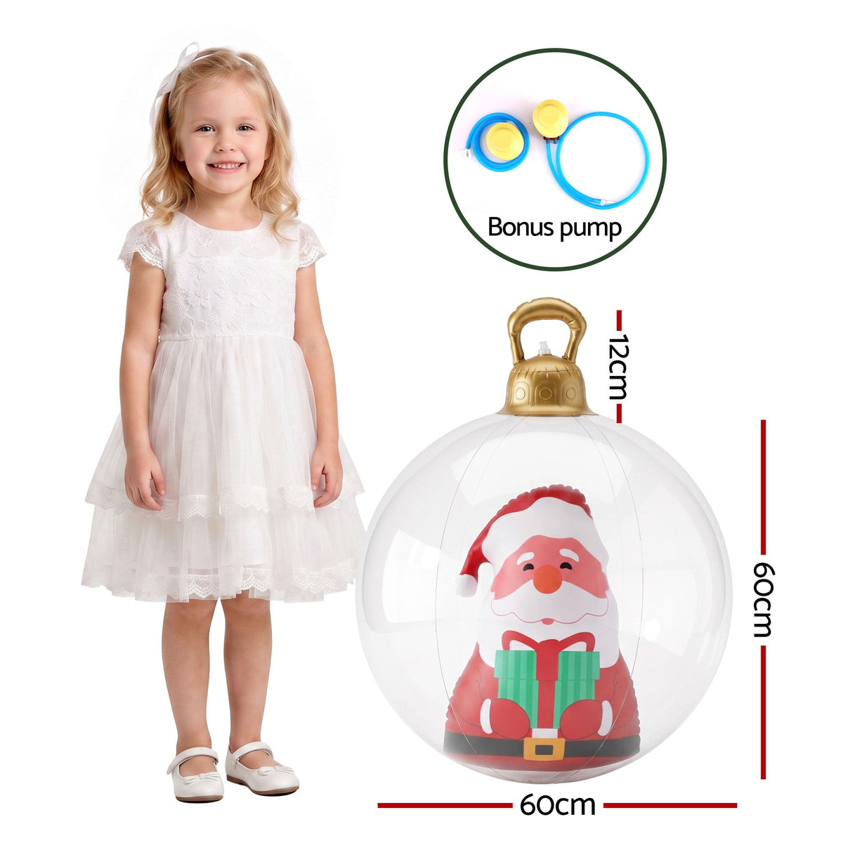 Jingle Jollys Christmas Inflatable Ball 60cm Santa Decoration Giant Bauble Clear