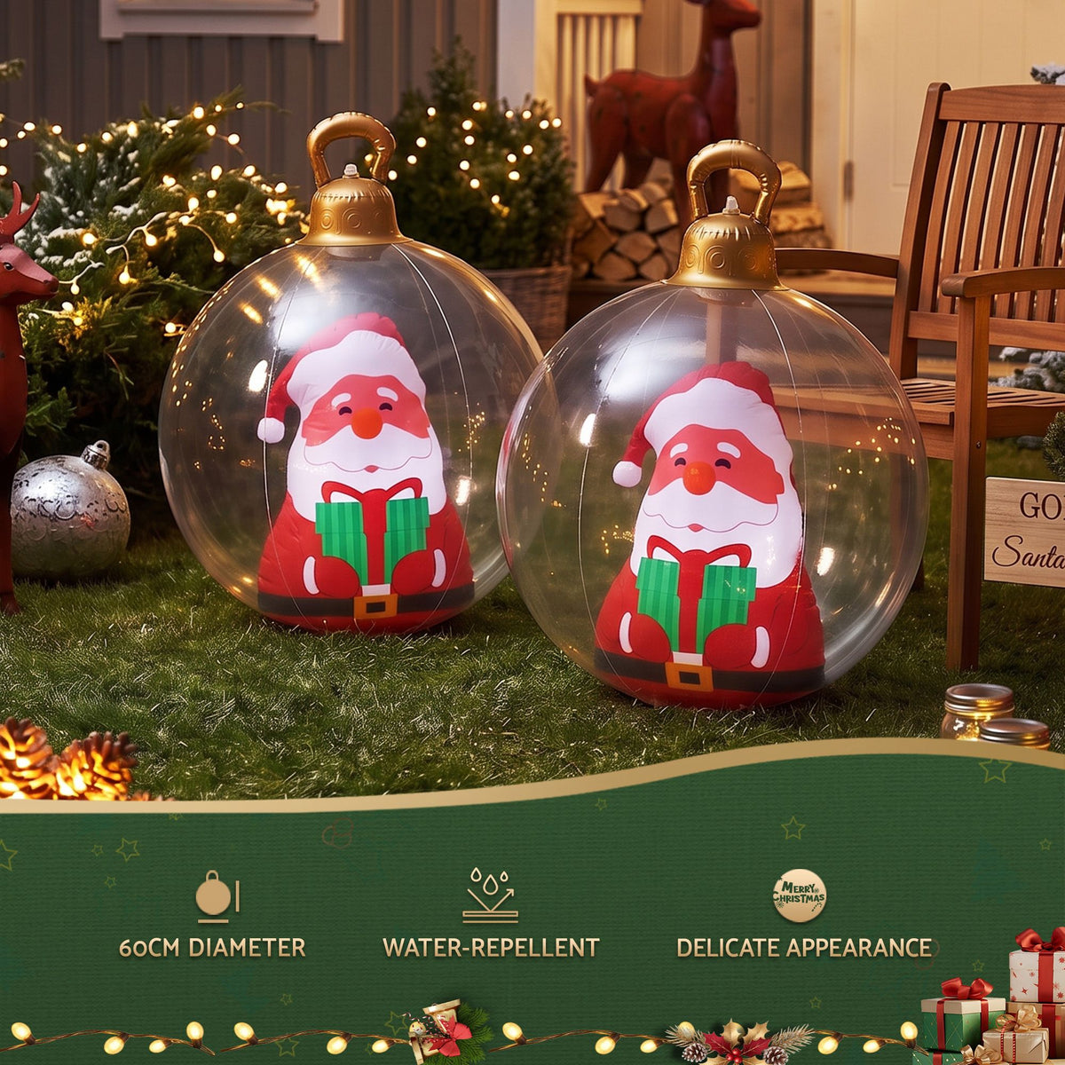 Jingle Jollys Christmas Inflatable Ball 60cm Santa Decoration Giant Bauble Clear
