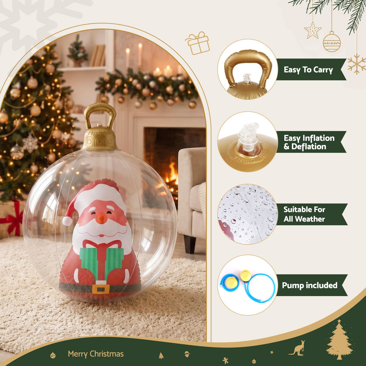 Jingle Jollys Christmas Inflatable Ball 60cm Santa Decoration Giant Bauble Clear