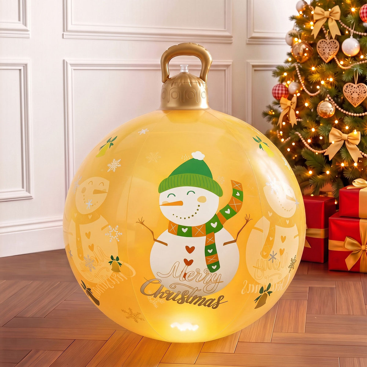 Jingle Jollys Christmas Inflatable Ball 60cm Led Illuminated Snowman Xmas Decor Gold