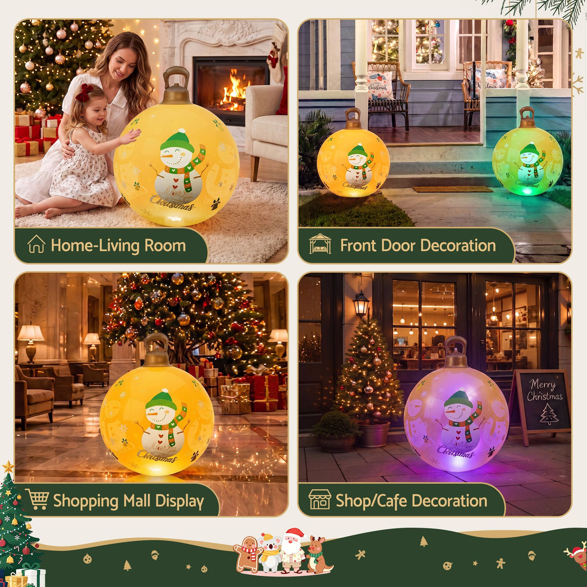 Jingle Jollys Christmas Inflatable Ball 60cm Led Illuminated Snowman Xmas Decor Gold