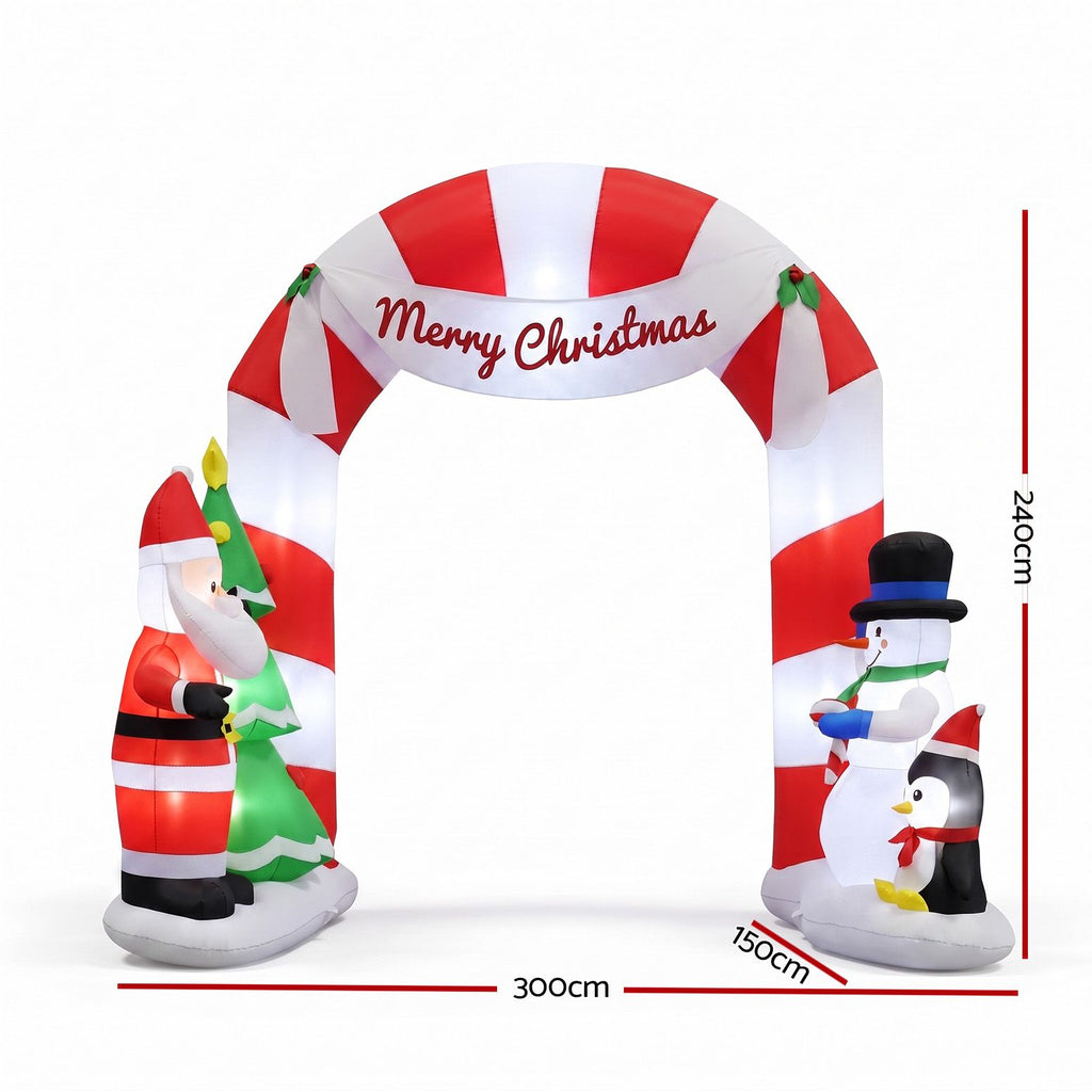 Jingle Jollys Christmas Inflatable Archway Santa 3M Illuminated Decorations