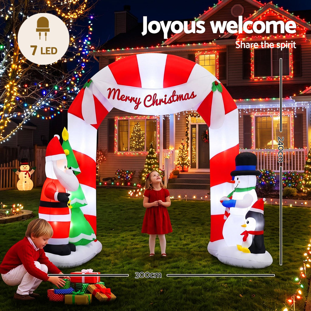 Jingle Jollys Christmas Inflatable Archway Santa 3M Illuminated Decorations