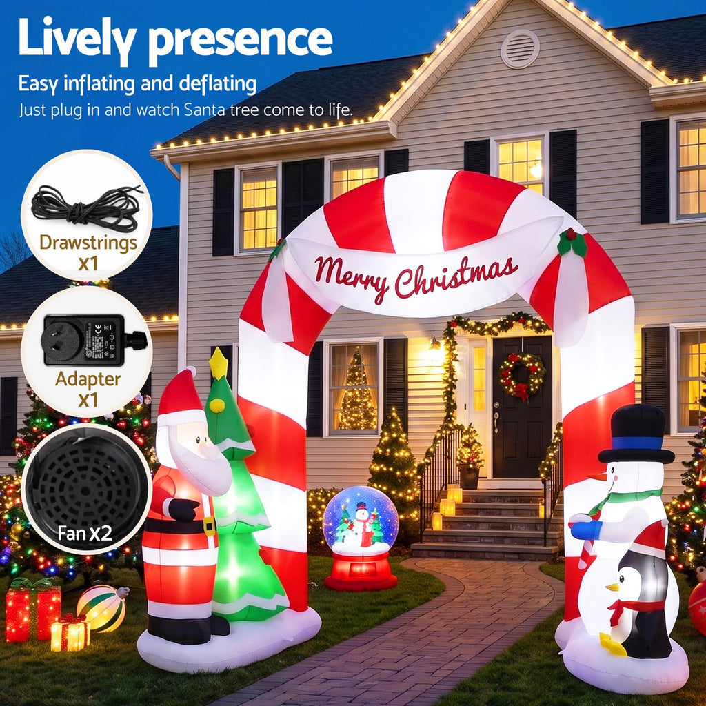 Jingle Jollys Christmas Inflatable Archway Santa 3M Illuminated Decorations