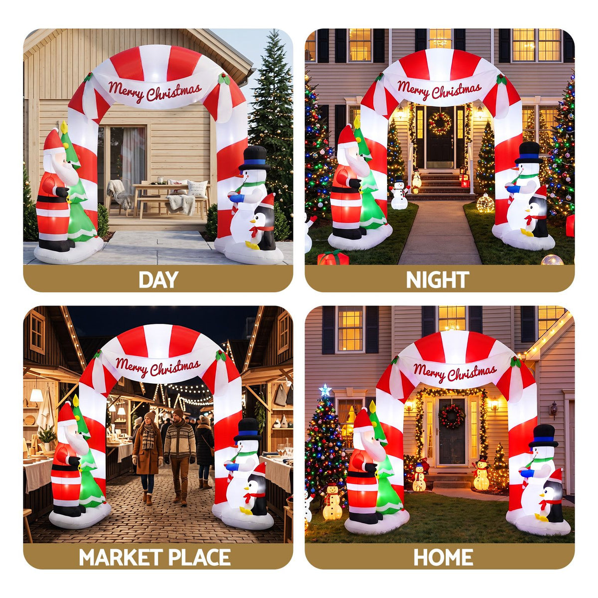 Jingle Jollys Christmas Inflatable Archway Santa 3M Illuminated Decorations