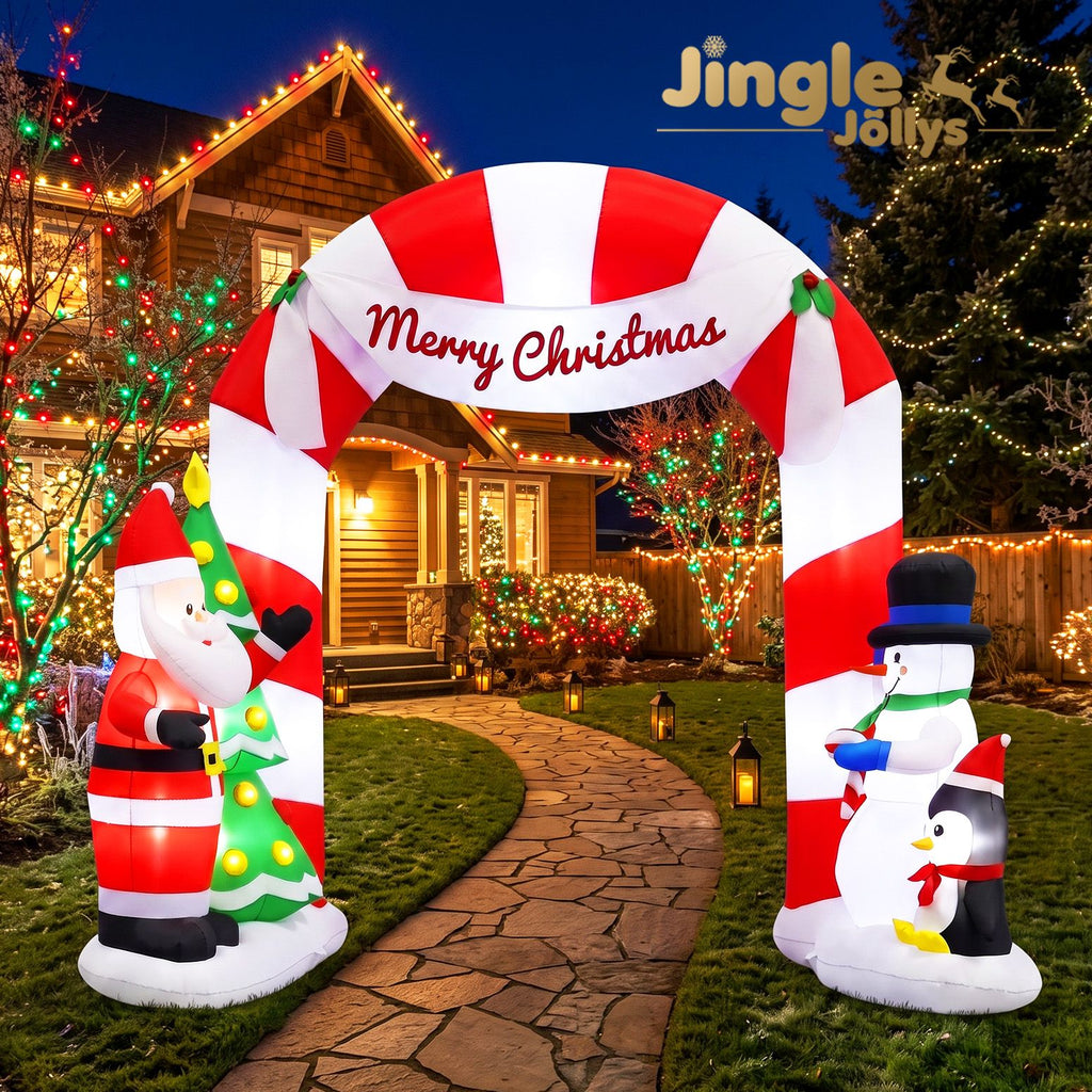 Jingle Jollys Christmas Inflatable Archway Santa 3M Illuminated Decorations