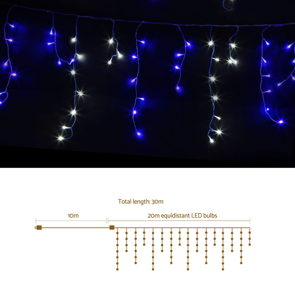 20M Christmas Lights Icicle Light 800 LED Blue White Decor Jingle Jollys