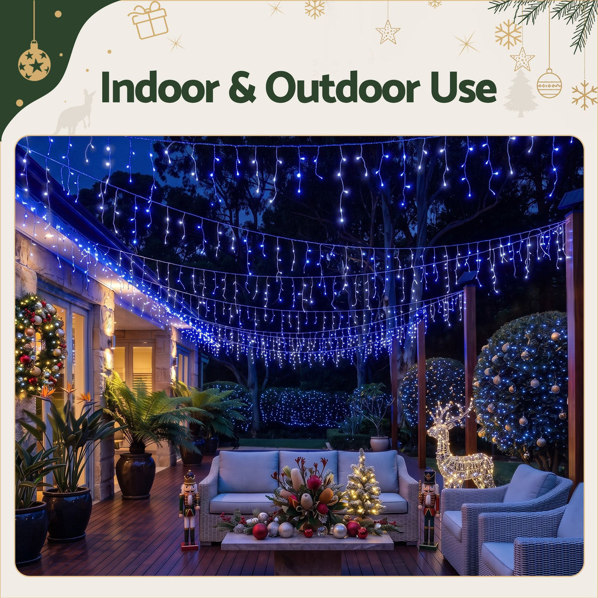 20M Christmas Lights Icicle Light 800 LED Blue White Decor Jingle Jollys