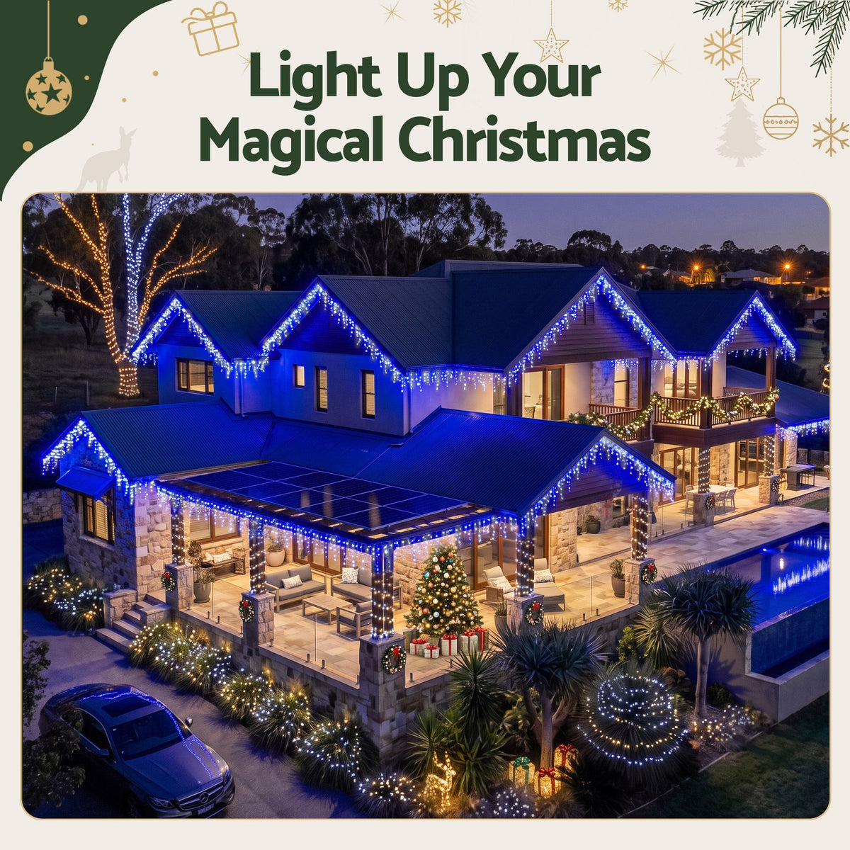 20M Christmas Lights Icicle Light 800 LED Blue White Decor Jingle Jollys