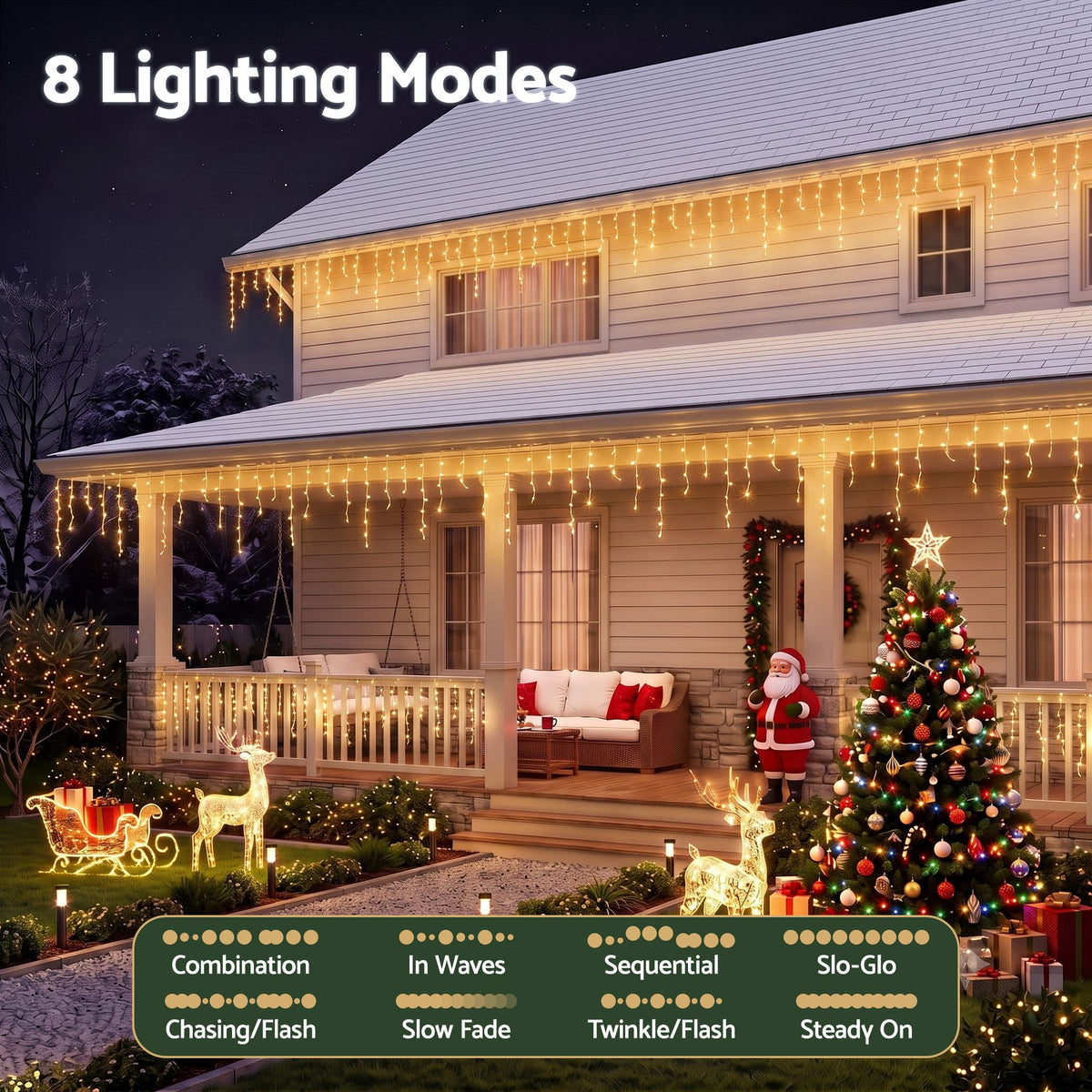 20M Christmas Lights Icicle Light 800 LED Warm White Decor Jingle Jollys