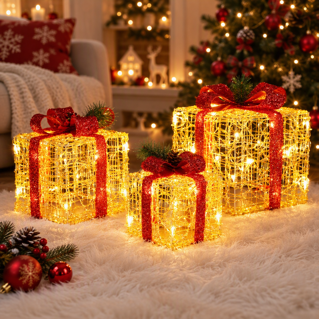 Jingle Jollys Christmas Lights Gift Box Set 3 PCS Set 48 LED Decorations