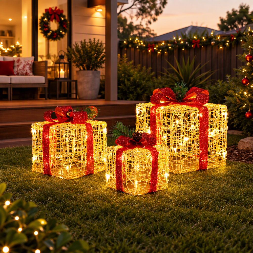 Jingle Jollys Christmas Lights Gift Box Set 3 PCS Set 48 LED Decorations
