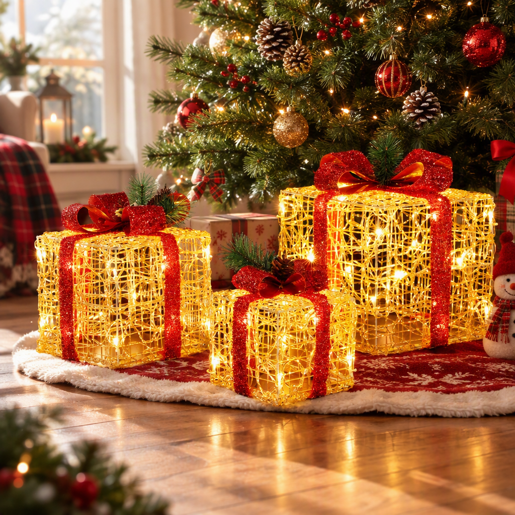 Jingle Jollys Christmas Lights Gift Box Set 3 PCS Set 48 LED Decorations